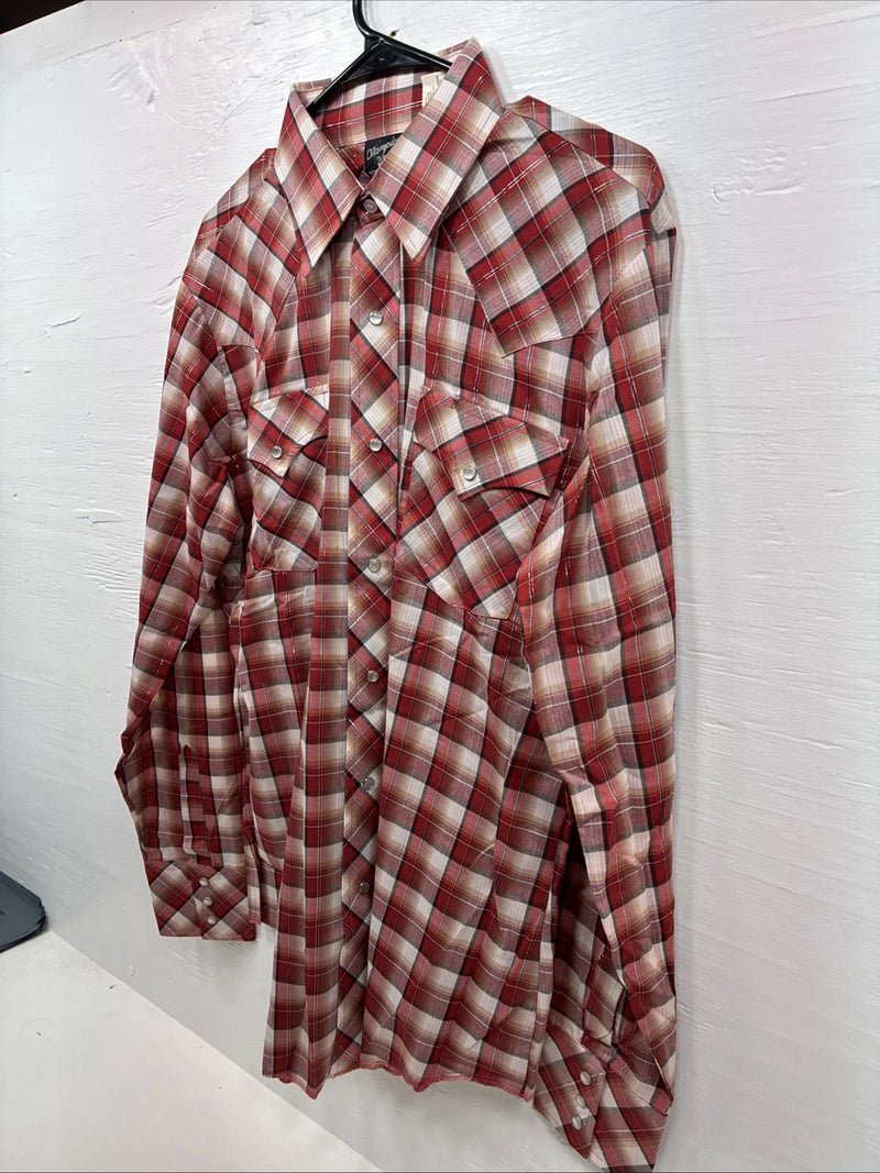 New Men’s Champion Westerns Red Plaid Long Sleeve Pearl Snap 16 X 35 Large Q-84
