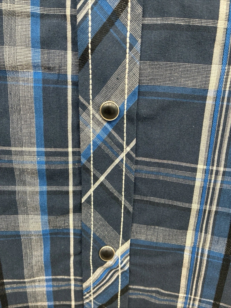 New Men’s ELY 1878 Blue Plaid Short Sleeve Pearl Snap XL R-48