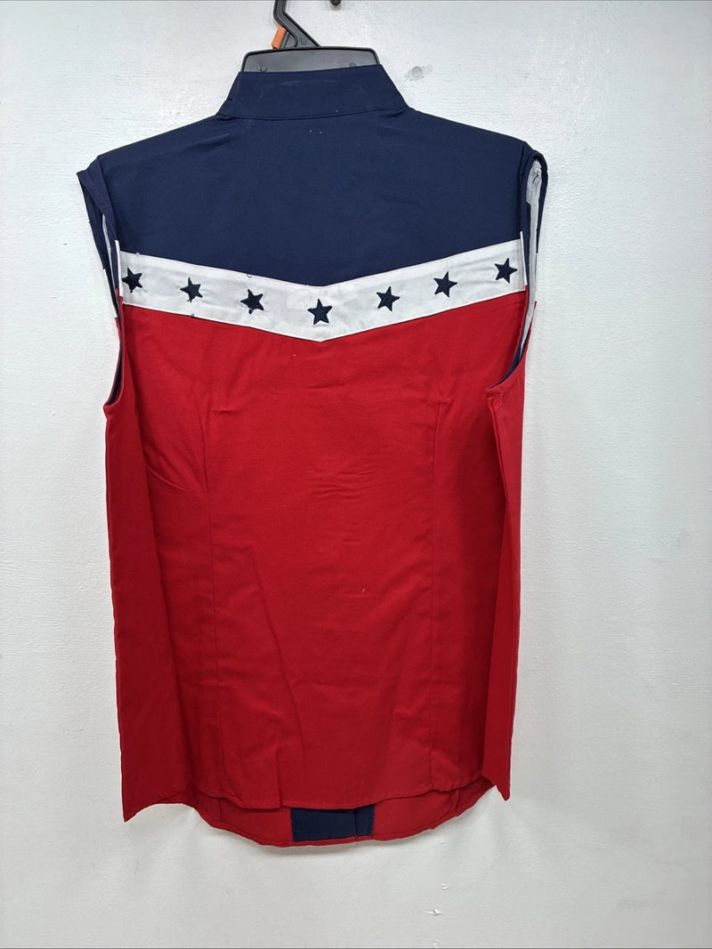 New Women’s Cumberland Red Blue Short Sleeve Pearl Snap Medium MM-111
