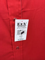 New Men’s ELY Cattleman Red Simple Short Sleeve Pearl Snap 17 XL J-22