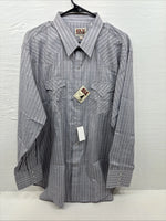 New Men’s ELY Cattleman Gray deigned Long Sleeve Pearl Snap 18 X 36 2XL F-74