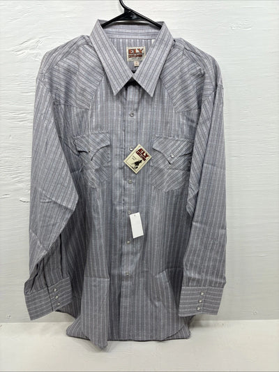 New Men’s ELY Cattleman Gray deigned Long Sleeve Pearl Snap 18 X 36 2XL F-74