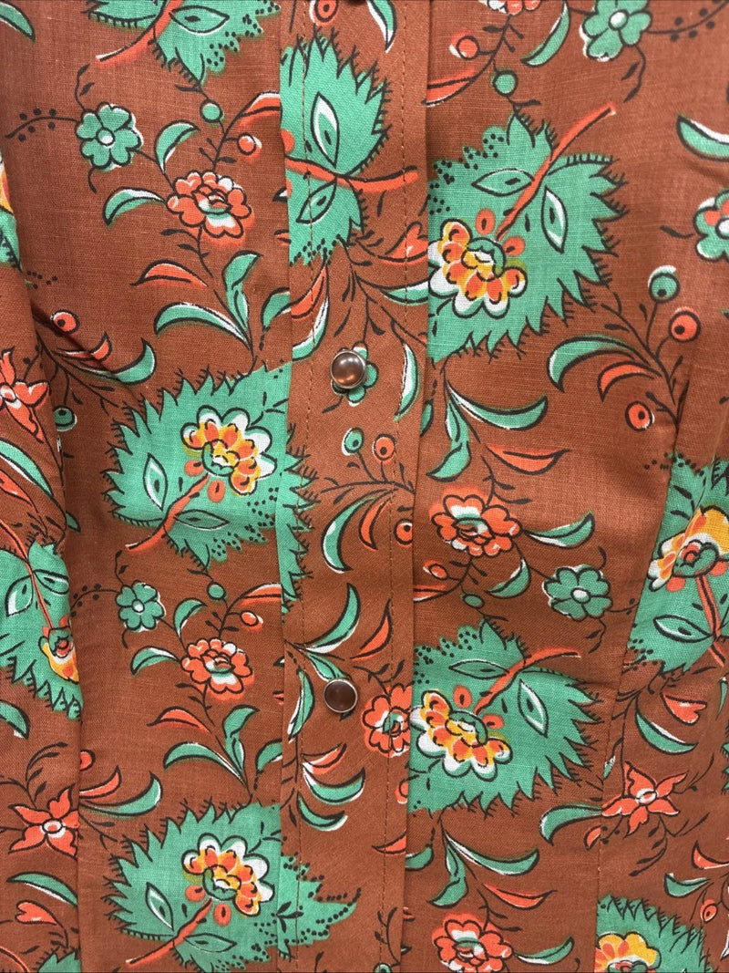 New Women’s Tem Tex Orange Floral Long Sleeve Pearl Snap Size 30 MM-105