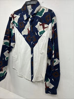 New Men’s Cowboy Threads Blue White Design Long Sleeve Button Up Small DD-101