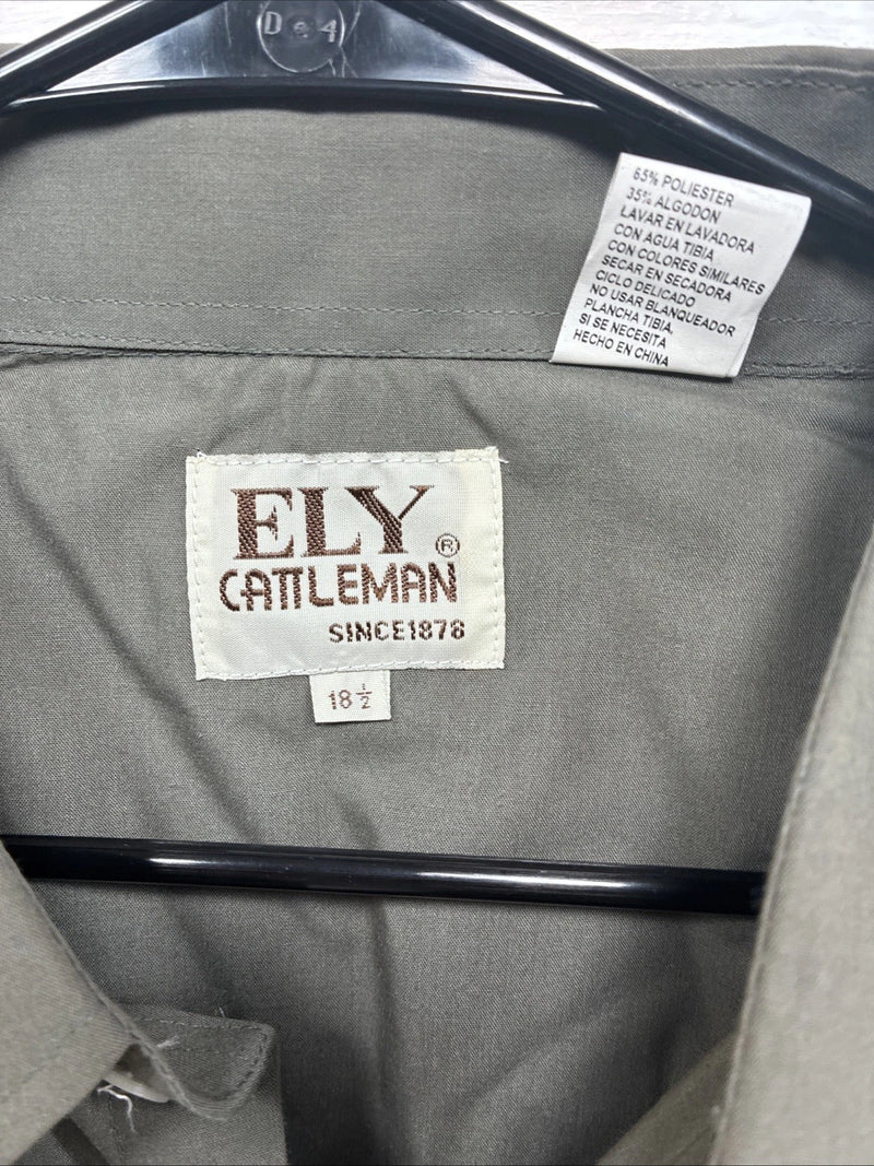 New Men’s ELY Cattleman Dark Siege Green Short Sleeve Pearl Snap 18.5 2XL M-28