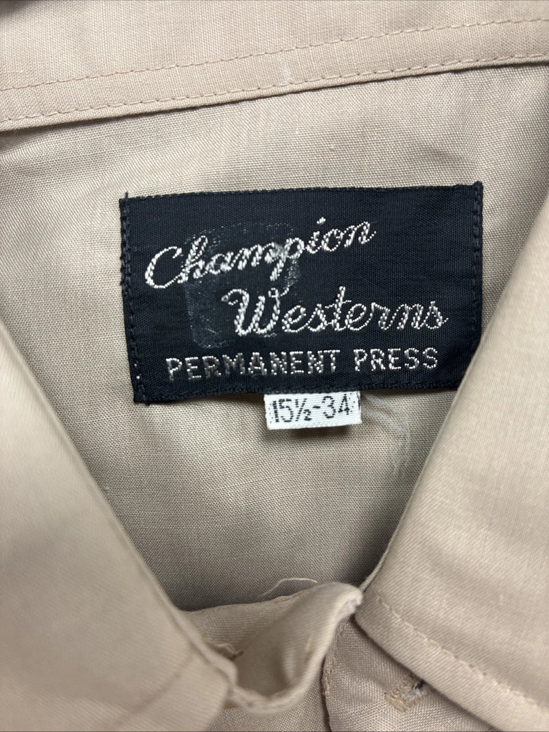 New Men’s Champion Western Brown Design Long Sleeve Pearl Snap 15.5 Medium X-12