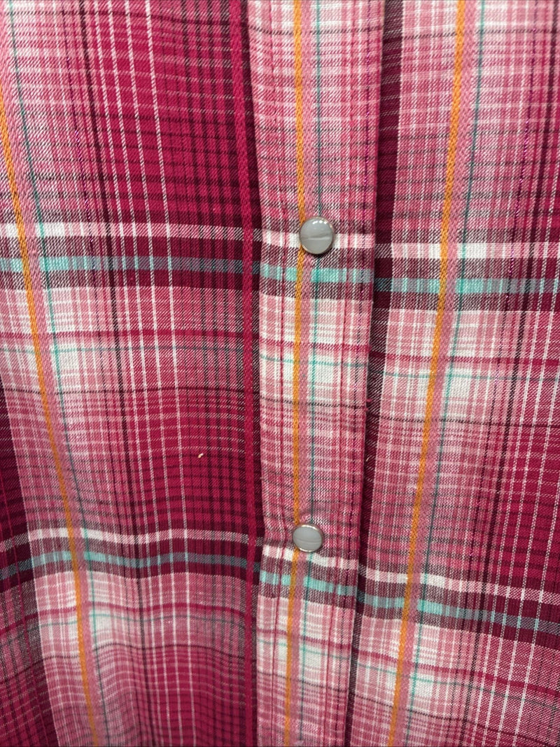 New Women’s Cumberland Pink Plaid Long Sleeve Pearl Snap XL GG-56