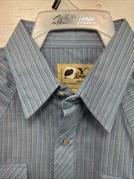 New Men’s ELY Cattleman Blue Stripe Long Sleeve Pearl Snap XL H-82
