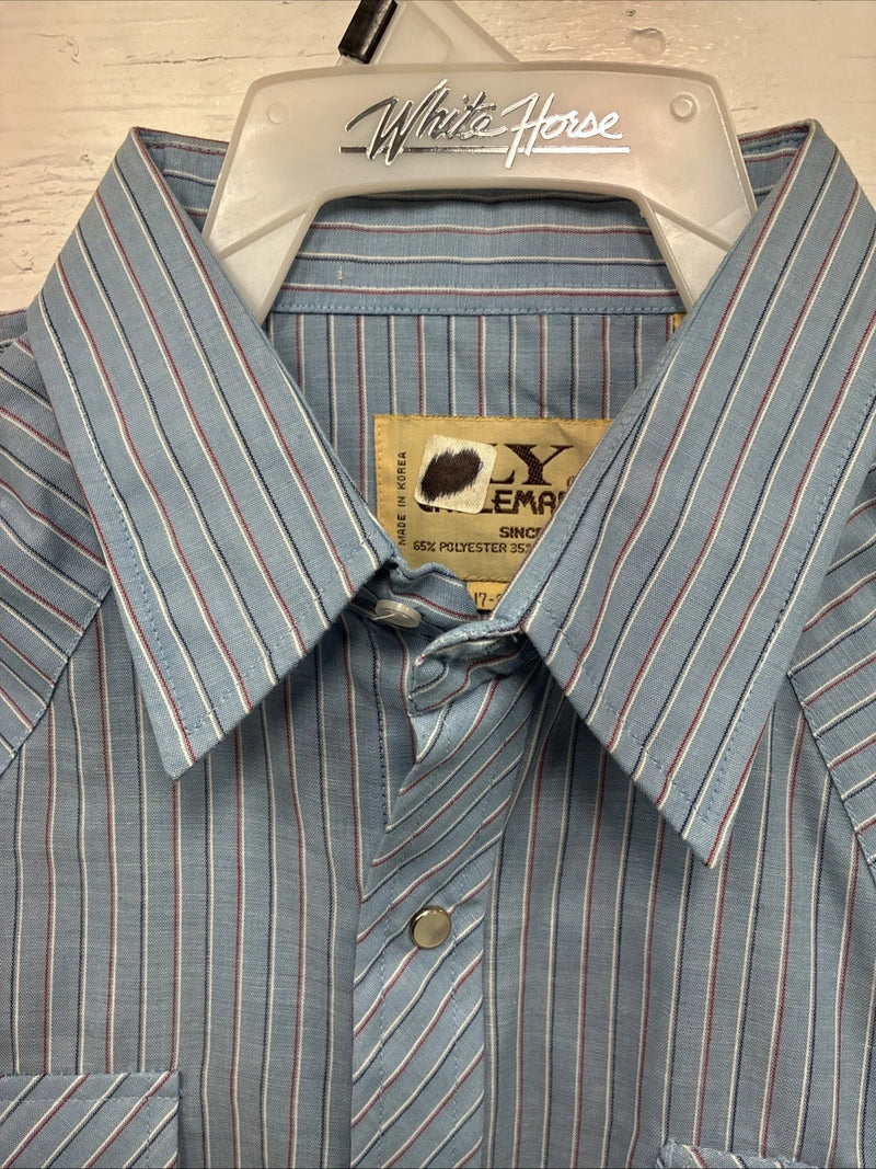 New Men’s ELY Cattleman Blue Stripe Long Sleeve Pearl Snap XL H-82