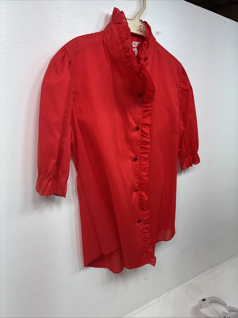 New Women’s H Bar C Red Long Sleeve Button up Size 34 MM-132