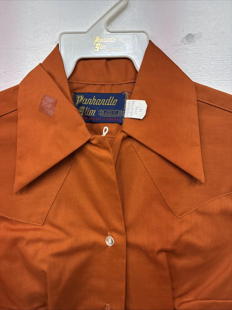 New Women’s Panhandle Slim Orange Short Sleeve Button Up Size 10 LL-104