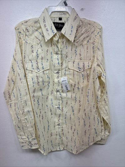 New Kids White Horse Floral Long Sleeve Pearl Snap Large MM-7