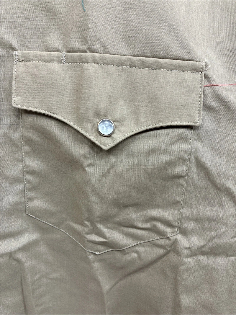 New Men’s H Bar C Brown Simple Long Sleeve Pearl Snap 16 X 33 Large A-65