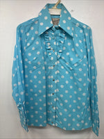 New Women’s Rockmount Blue Polkadot Long Sleeve Pearl Snap Size 32 KK-97