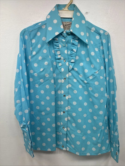 New Women’s Rockmount Blue Polkadot Long Sleeve Pearl Snap Size 32 KK-97
