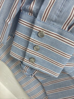 New Men’s ELY Cattleman blue Stripe Long Sleeve Pearl Snap 15.5 Medium Q-106