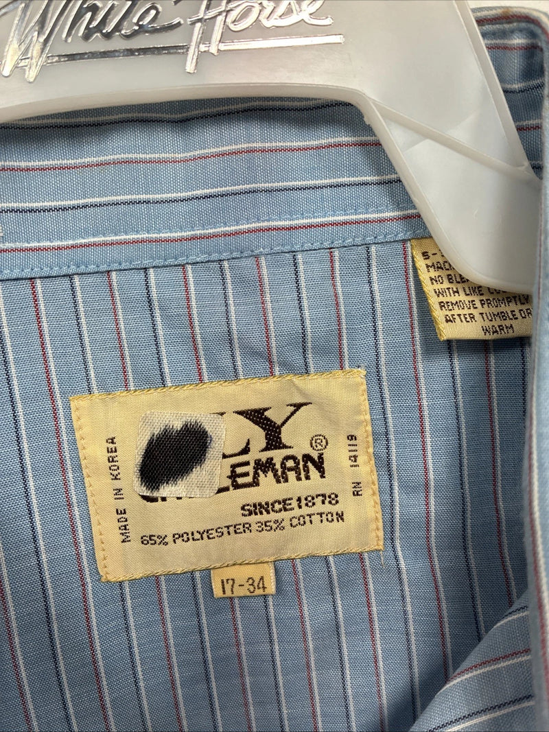 New Men’s ELY Cattleman Blue Stripe Long Sleeve Pearl Snap XL H-82