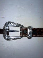 New Brown Genuine Leather Nocona Silver Bling 32” Belt #2434002 JJ-144