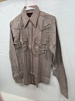 New Kids Champion Western Brown Design Long Sleeve Pearl Snap Size 16 CC-92