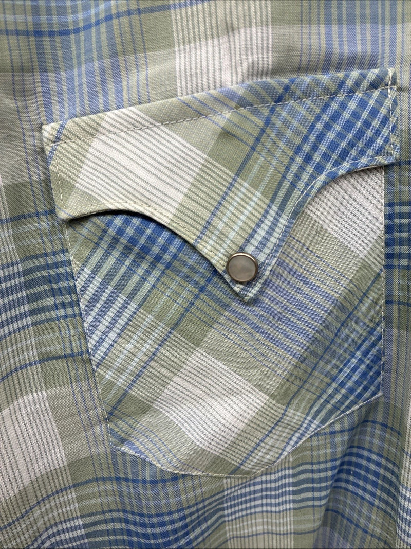 New Men’s Miller Blue Green Plaid Long Sleeve Pearl Snap 16 Large Q-71