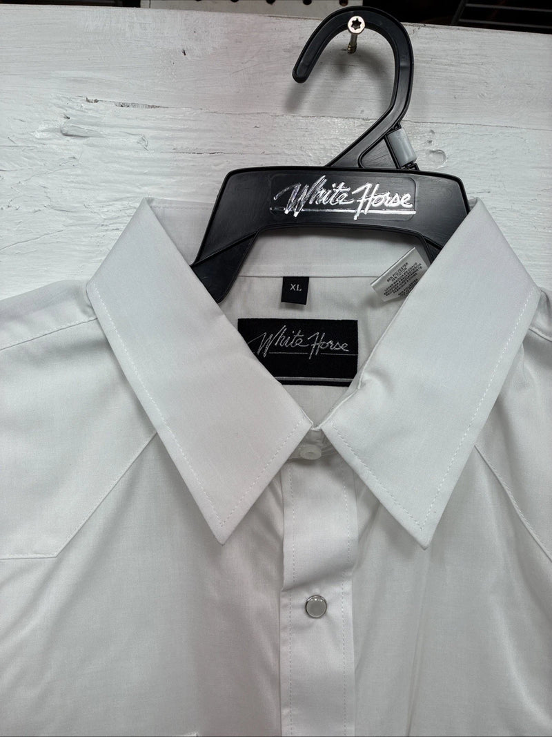 New Men’s White Horse Simple White Western Short Sleeve Pearl Snap XL T-12