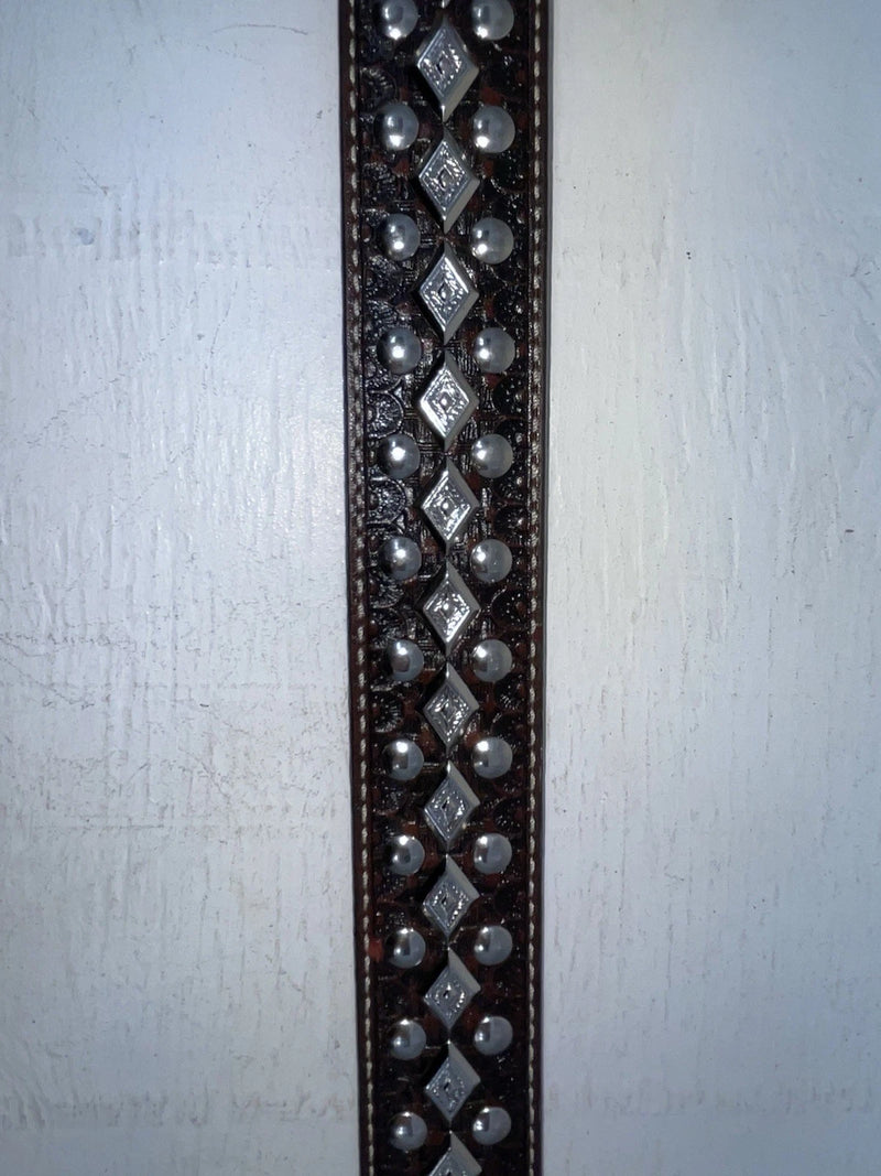 New Brown Genuine Leather Nocona Silver Bling 32” Belt #2434002 JJ-144