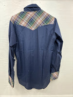 New Men’s Western Shirt Blue Plaid Long Sleeve Pearl Snap 15 X 33 Medium T-93
