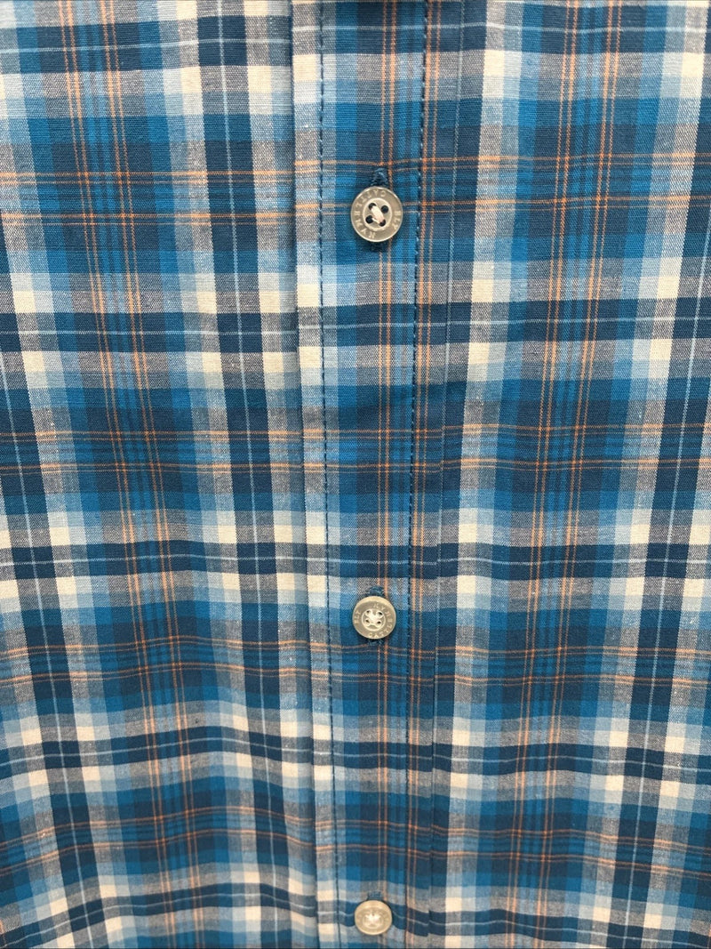 New Men’s ELY Cattleman Blue Plaid Long Sleeve Pearl Button Up Large CC-19
