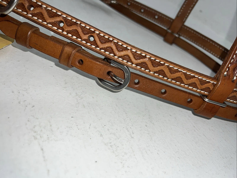New Leather Tooled Tough 1 Browband Headstall Silver Buckles S-59