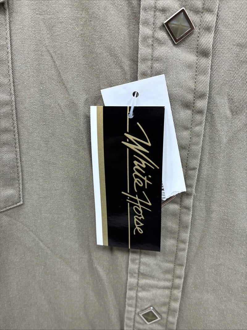 New Men’s White Horse Green Long Sleeve Square Pearl Snap 3XL E-63