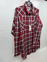 New Men’s ELY Cattleman Red Gray Plaid Long Sleeve Pearl Snap XLT T-7