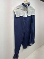 New Women’s Panhandle Slim Blue Polkadot Long Sleeve Button Up Size 32 3B-5