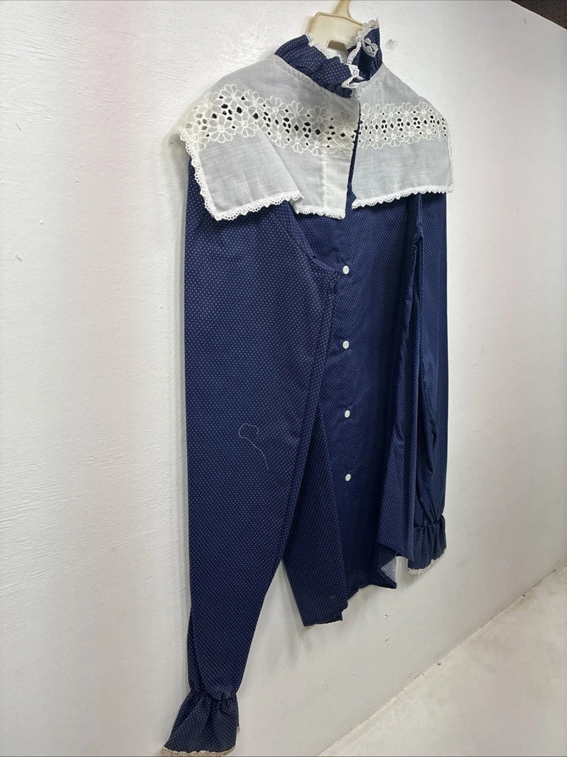 New Women’s Panhandle Slim Blue Polkadot Long Sleeve Button Up Size 32 3B-5