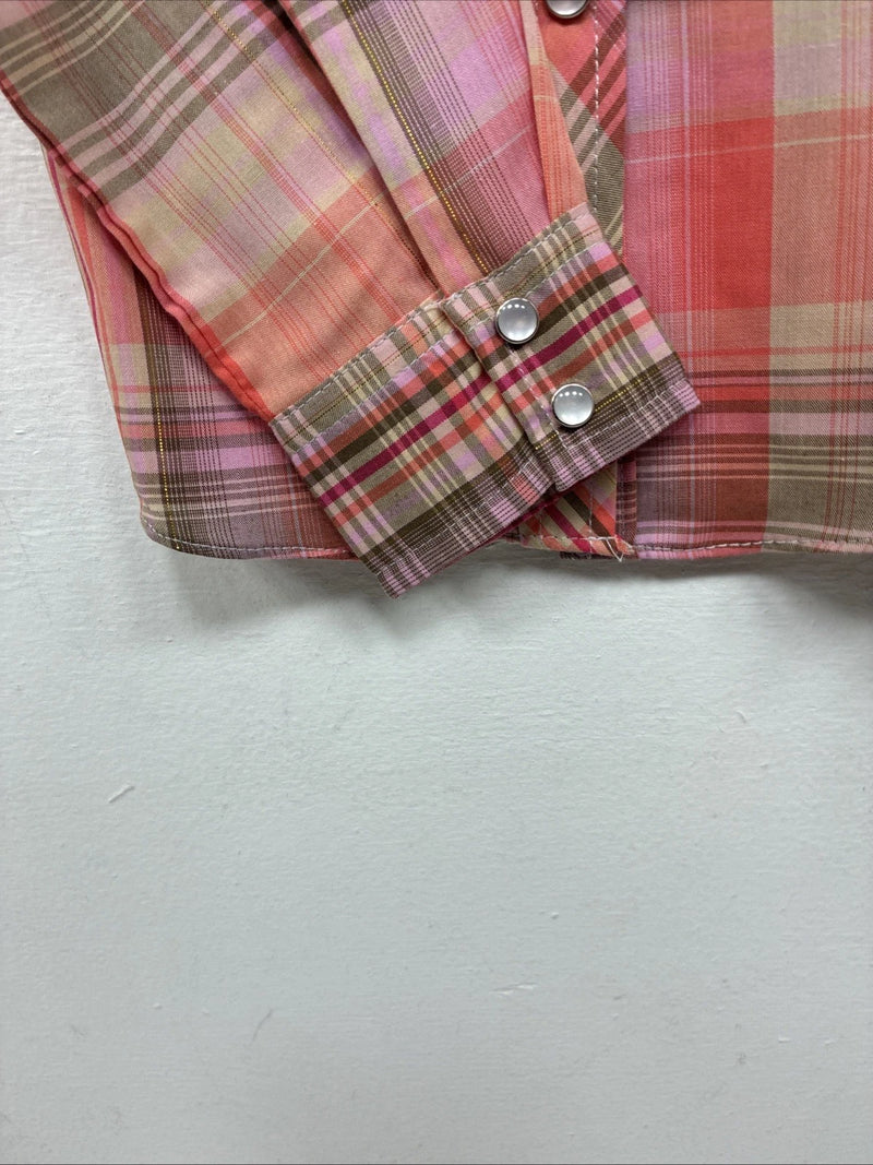 New Girls Cumberland Pink Plaid Long Sleeve Pearl Snap Small MM-13