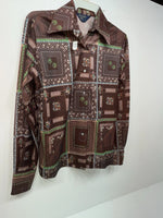 New Women’s Brown Floral Panhandle Slim Long Sleeve Button Up Shirt #3310 3B-57