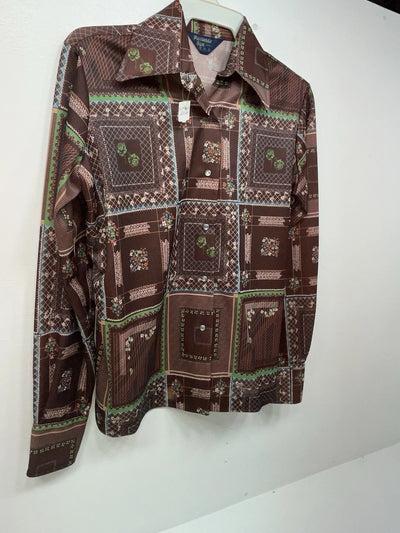 New Women’s Brown Floral Panhandle Slim Long Sleeve Button Up Shirt #3310 3B-57