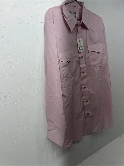 New Men’s Pink HbarC Ranchwear Pearl Snap Long Sleeve Shirt. 16x33 L P-50