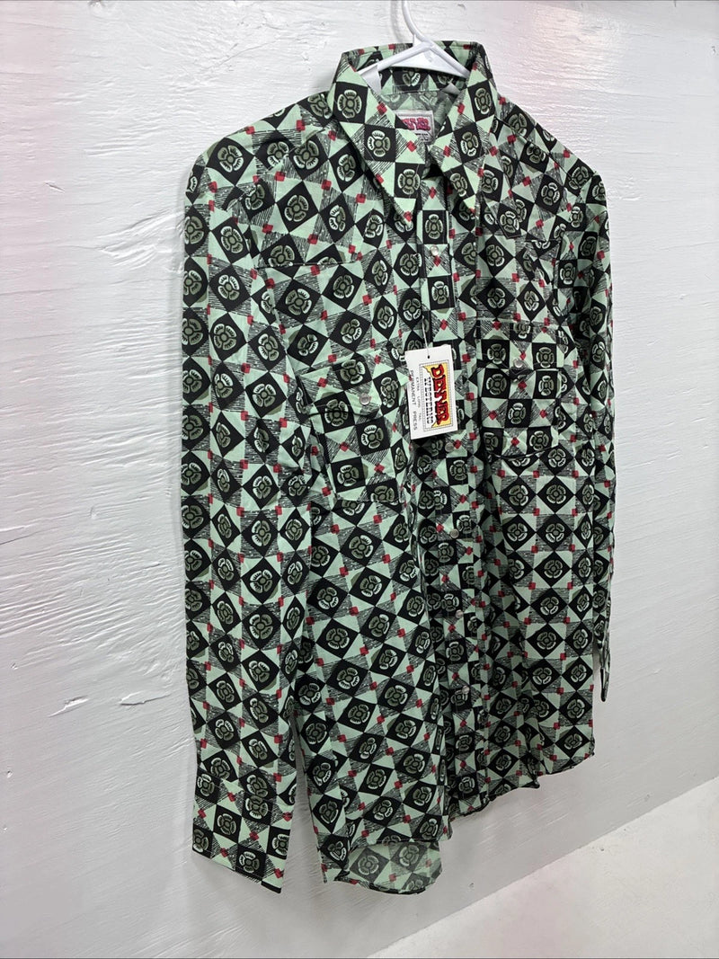 New Mens Denver Green Design Long Sleeve Pearl Snap 14.5 Small AA-81