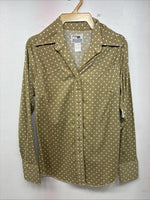 New Women’s Dickson Jenkins Tan Polkadot Long Sleeve Pearl Snap Size 34 KK-62