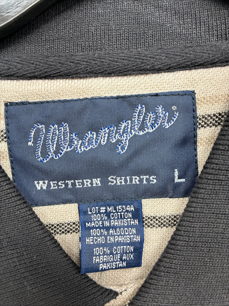 New Men’s Wrangler Tan Black Stripe Short Sleeve Polo Shirt Large V-6