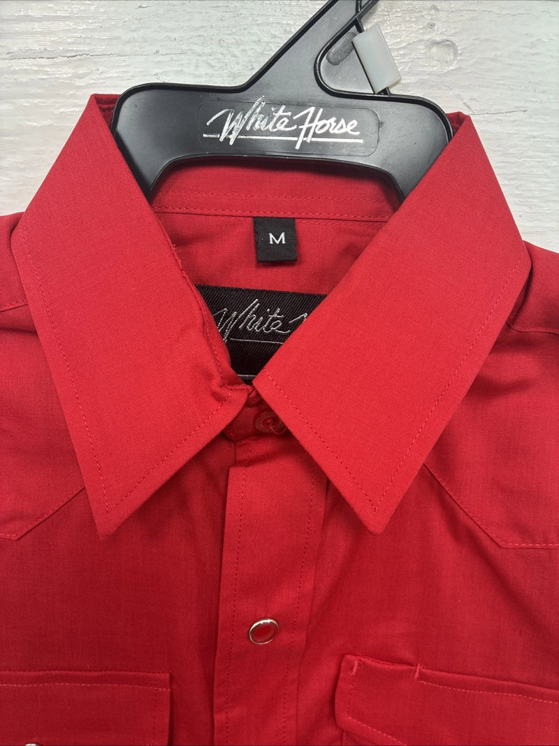 New Kids White Horse Red Long Sleeve Pearl Snap Medium DD-40