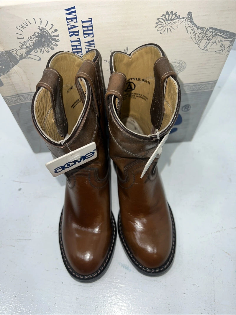 New Children’s Brown Acme Cowboy Boots. 03124 10 D. 24-30