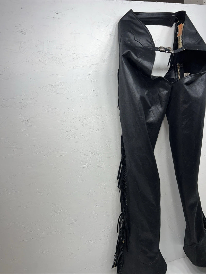 New Black 1849 Authentic Ranchwear Chaps With Fringe Adjustable Waist 30” N-46