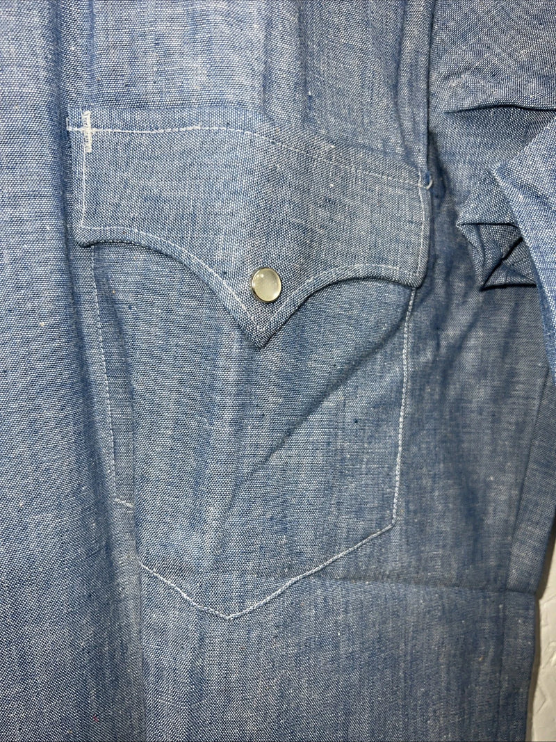 New Men’s Denim Champion Westerns Long Sleeve Pearl Snap Shirt. 15.5x33 M S-10