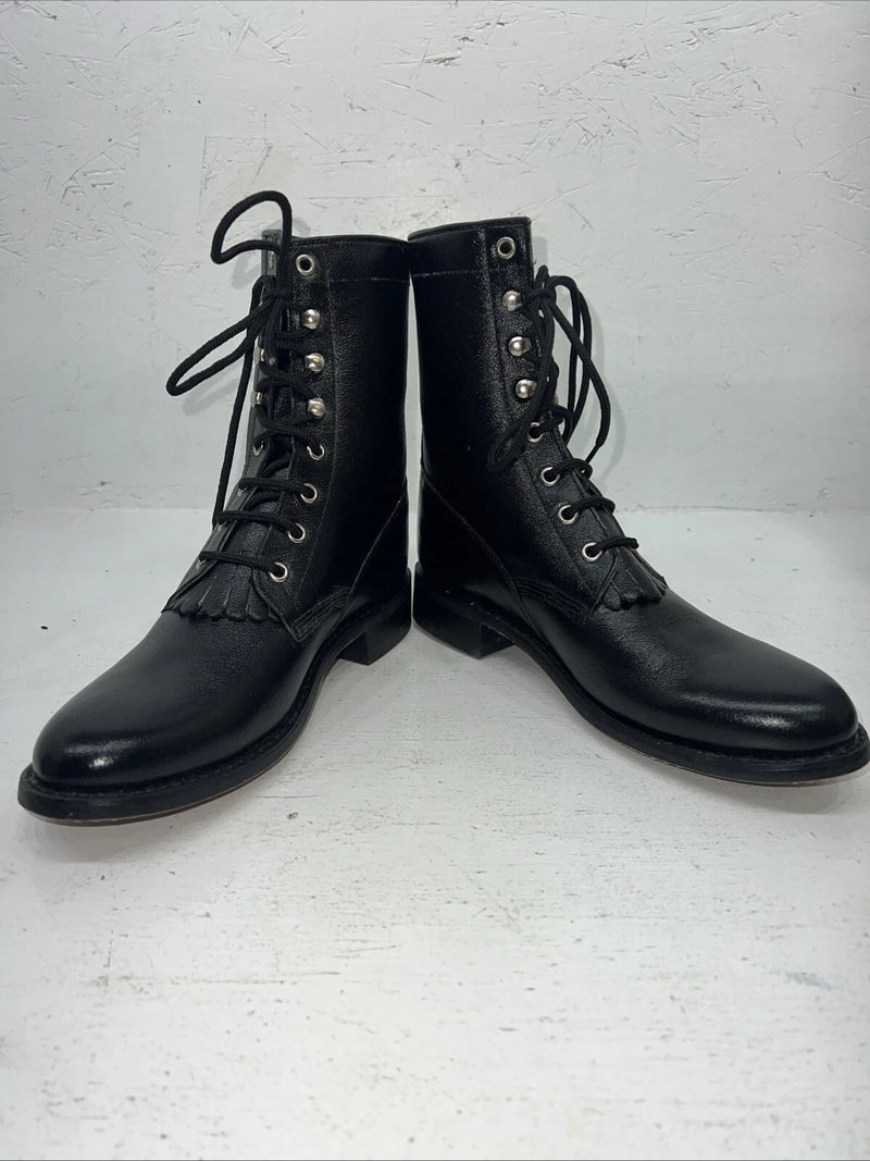 New Women’s Black Old West Lace Up Cowboy Boots. 060 6 D. 19-7