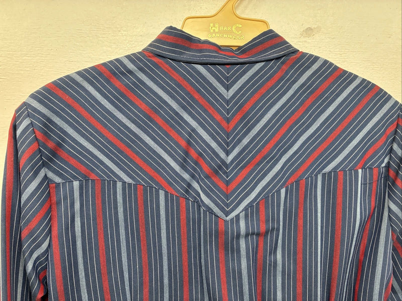New Women’s H Bar C Blue Stripe Long Sleeve Pearl Snap Size 34 YY-78