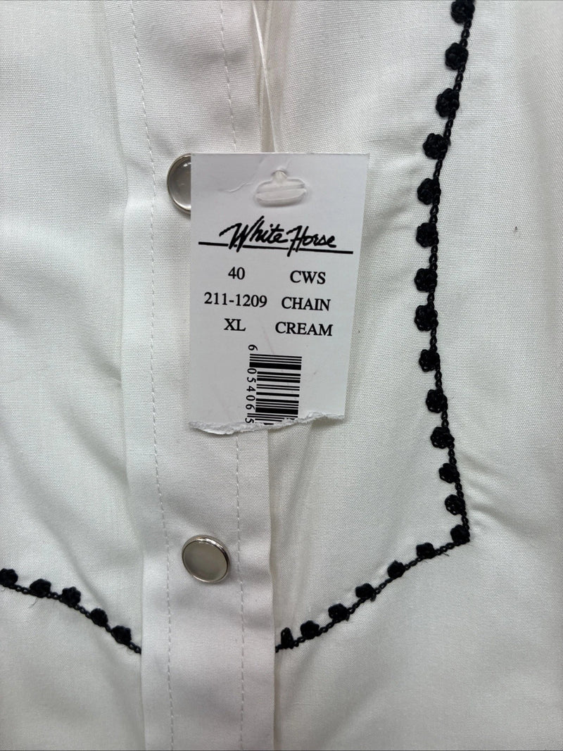 New Women’s White Horse Cream Designed Long Sleeve Pearl Snap XL DD-109