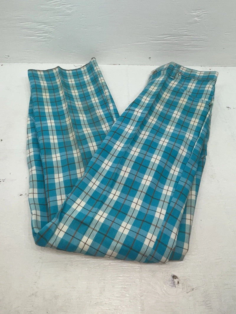 New Vintage Blue Plaid Prior Polyester Pants #C18530 VV-20
