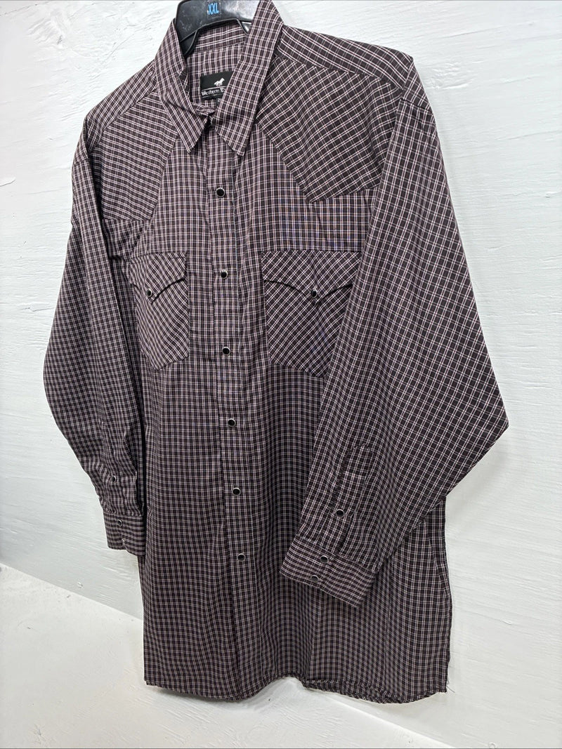 New Men’s Western Express Black Red Flannel Long Sleeve Pearl Snap 2XL F-98