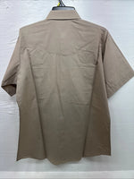 New Men’s ELY Cattleman Tan Horse Design Short Sleeve Pearl Snap Large AA-28